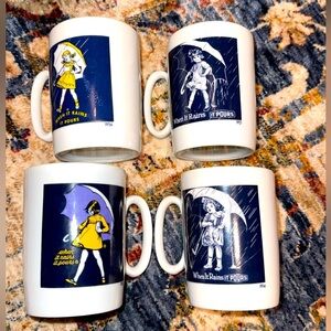 Vintage Morton Salt Girl Coffee Cup Mug When It Rains It Pours Umbrella Set of 4